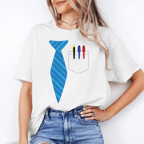 Teacher Tie & Pocket Protector Costume School Women's T-Shirt - teacherstshirts.com