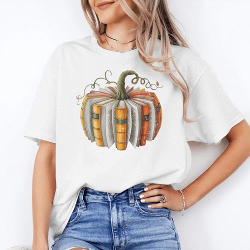 Teachers Students Fall Book Pumpkin Fall Librarians Bookworm Women's T-Shirt - teacherstshirts.com AU