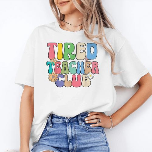 Tired Teachers Club Groovy Teachers Back To School Women's T-Shirt - teacherstshirts.com UK