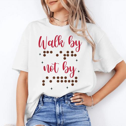 Visually Impaired Teacher Braille Bible Verse Walk By Faith Women's T-Shirt - teacherstshirts.com UK