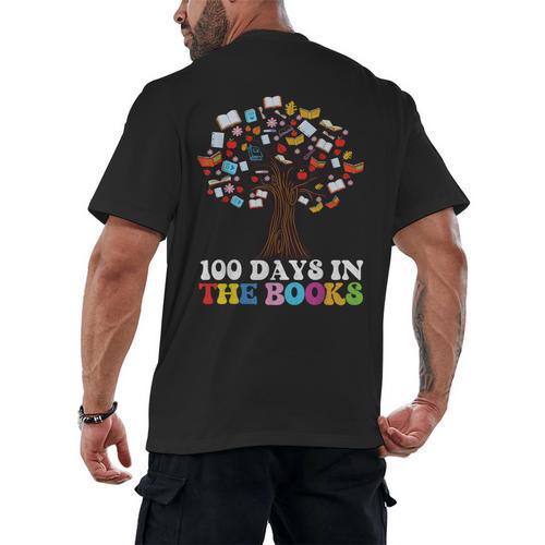 100 Days In The Books Reading Teacher 100th Day Of School Men's Back Print T-Shirt - teacherstshirts.com