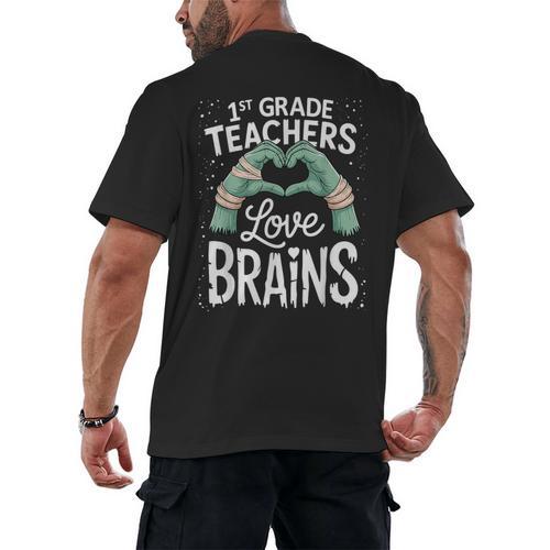 1st Grade Teachers Love Brains Shirt Halloween Teacher Men's Back Print T-Shirt - teacherstshirts.com AU