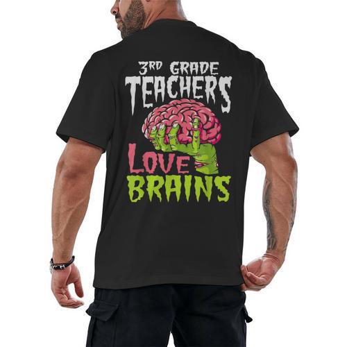 3rd Grade Teachers Love Brains Zombie Teacher Halloween Men's Back Print T-Shirt - teacherstshirts.com AU