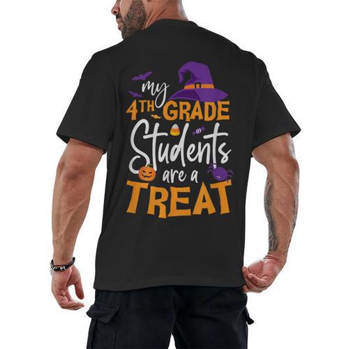 My 4th Grade Students Are a Treat Teacher Halloween Witch For Men Women Kids Men's Back Print T-Shirt - teacherstshirts.com