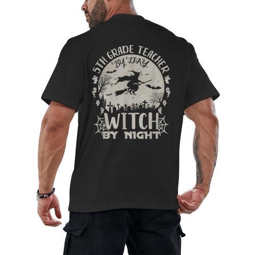5th Grade Teacher By Day Witch By Night Halloween Men's Back Print T-Shirt - teacherstshirts.com AU