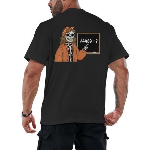 67 Math Teacher Skeleton Halloween Root 4489 Messy Bun Women Men's Back Print T-Shirt - teacherstshirts.com UK