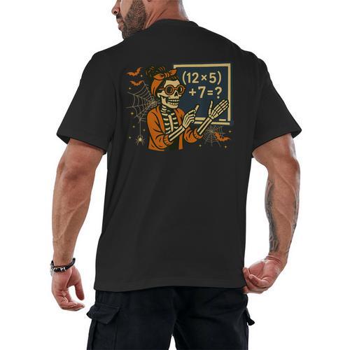 67 Teacher Halloween Skeleton Six Seven Meme Math Men's Back Print T-Shirt - teacherstshirts.com UK