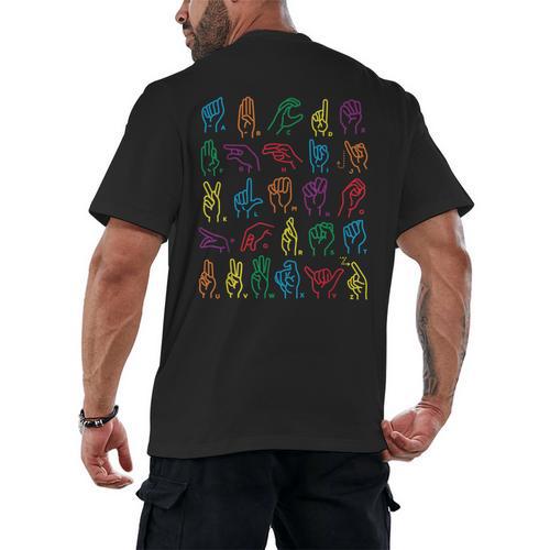 ABC Sign Language Chart Teacher Hand Letter Alphabet ASL Men's Back Print T-Shirt - teacherstshirts.com AU