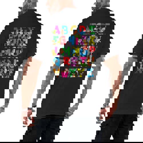 Alphabet Animals ABCs Zoo Kids Boys Girls Teacher Men&#x27;s Back Print T-Shirt - teacherstshirts.com