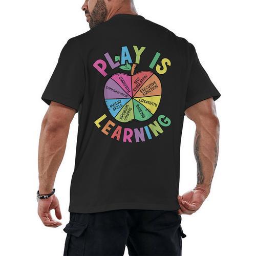 Apple Retro Play Is Learning Kindergarten Teacher Daycare Men's Back Print T-Shirt - teacherstshirts.com AU