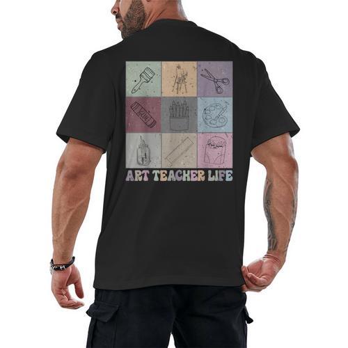 Art Teacher Life Retro Groovy Teaching Future Artists Men's Back Print T-Shirt - teacherstshirts.com