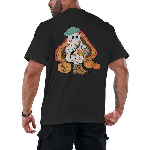 Art Teacher Painting Brushes Retro Pumpkin Ghost Artist Men's Back Print T-Shirt - teacherstshirts.com DE