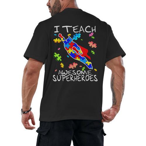 Autism Awareness Teacher I Teach Awesome Superheroes Men's Back Print T-Shirt - teacherstshirts.com UK
