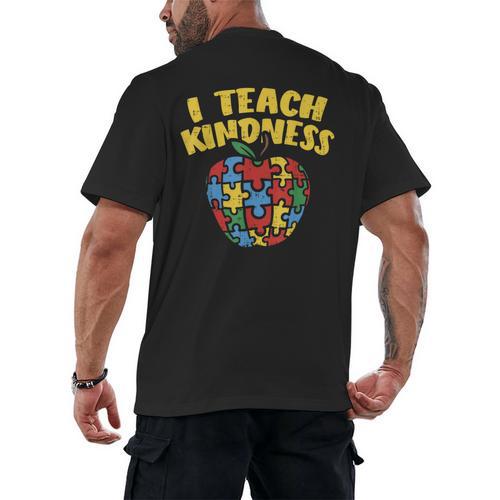 Autism Teacher Shirt I Teach Kindness Apple Puzzle Awareness Men's Back Print T-Shirt - teacherstshirts.com