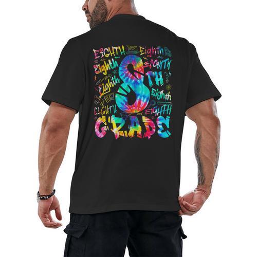 Back To School Eighth 8th Grade Tie Dye Typography Teacher Men's Back Print T-Shirt - teacherstshirts.com