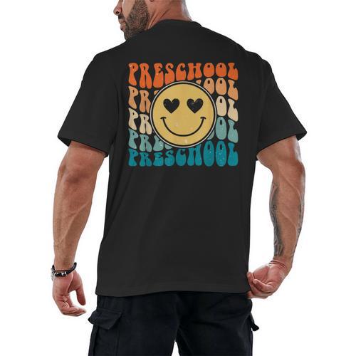 Back To School Groovy Smile Preschool Teachers Students Kids Men's Back Print T-Shirt - teacherstshirts.com DE