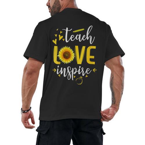 Back To School Teach Love And Inspire Teacher Sunflower Men's Back Print T-Shirt - teacherstshirts.com AU
