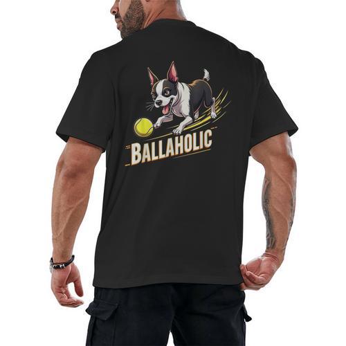 Ballaholic Boston Terrier Dog Chasing Bostie Ball Men's Back Print T-Shirt - Bostonterriersmerch.com
