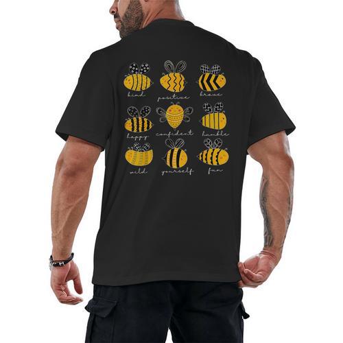 Bee Kind Positive Brave Happy Confident Humble Teacher Men's Back Print T-Shirt - teacherstshirts.com