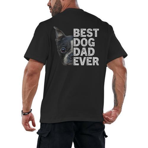 Best Dog Dad Ever Boston Terrier Dog Lover For Dad Men Women Girls Kids Men's Back Print T-Shirt - Bostonterriersmerch.com