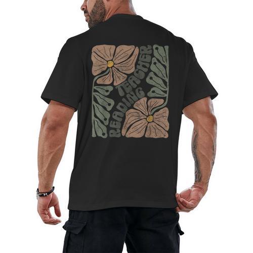 Boho Floral Reading Teacher Retro Reading Specialist Wildfl Men's Back Print T-Shirt - teacherstshirts.com AU
