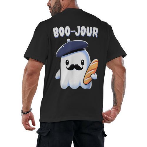 Boo Jour Ghost French Teacher Vintage Teacherlife Groovy Men's Back Print T-Shirt - teacherstshirts.com DE