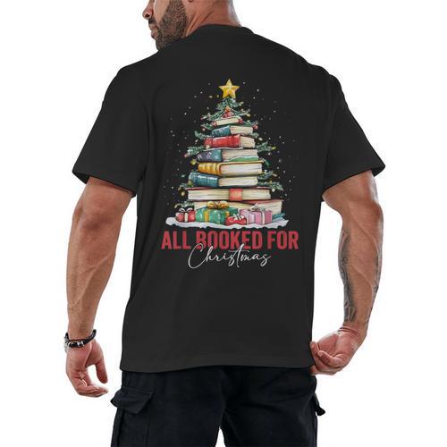 All Booked For Christmas Xmas Tree Teacher Holiday Pajamas Men's Back Print T-Shirt - teacherstshirts.com UK