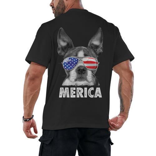 Boston Terrier 4th Of July Merica Men Women USA Flag Vintage Men's Back Print T-Shirt - Bostonterriersmerch.com