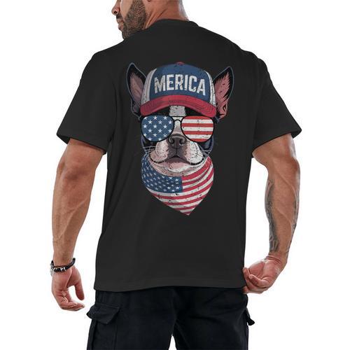 Boston Terrier 4th Of July US Merica Bostie Dog Patriotic For Men Women Kids Men's Back Print T-Shirt - Bostonterriersmerch.com