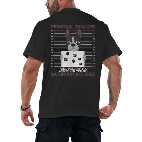 Boston Terrier American Gentleman Personal Stalker Dog Lover Men's Back Print T-Shirt - Bostonterriersmerch.com