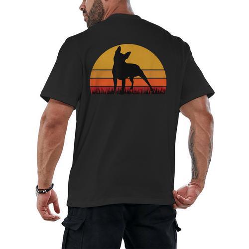 Boston Terrier Bostie Sunset Retro Dog Pet Mom Dad Men's Back Print T-Shirt - Bostonterriersmerch.com