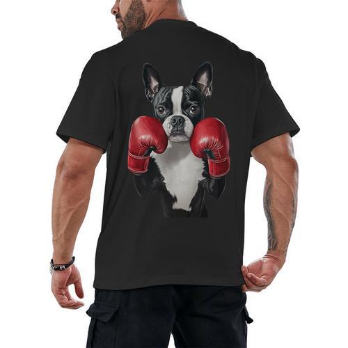 Boston Terrier Boxing Men's Back Print T-Shirt - Bostonterriersmerch.com