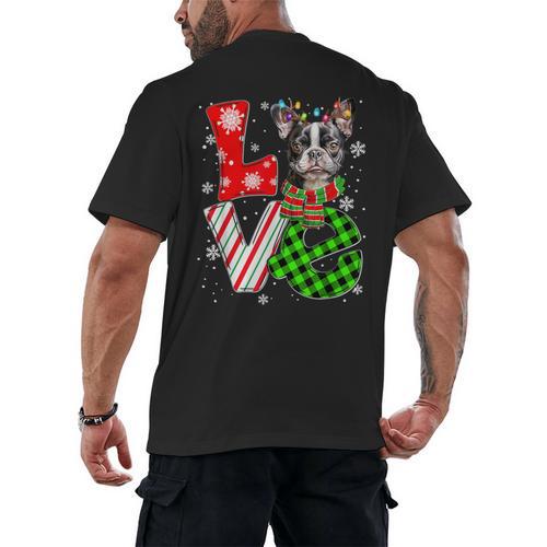 Boston Terrier Christmas Tree Lights Santa Dog Xmas For Men Women Kids Men's Back Print T-Shirt - Bostonterriersmerch.com