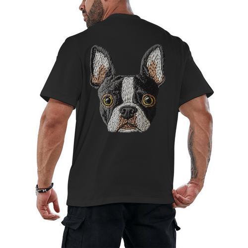 Boston Terrier Cute Puppy Face Dog Lover Pet Owner Men's Back Print T-Shirt - Bostonterriersmerch.com