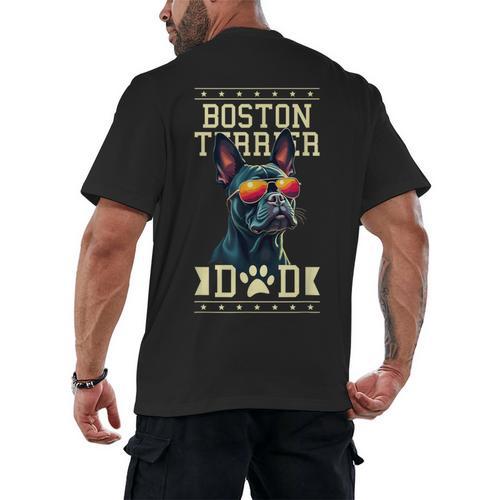 Boston Terrier Dad Boston Bull Bostie Dog Men's Back Print T-Shirt - Bostonterriersmerch.com