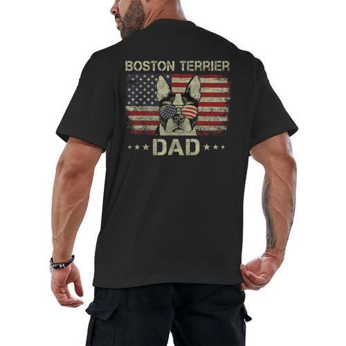 Boston Terrier Dad Dog Lovers American Flag 4th Of July For Women Men Men's Back Print T-Shirt - Bostonterriersmerch.com