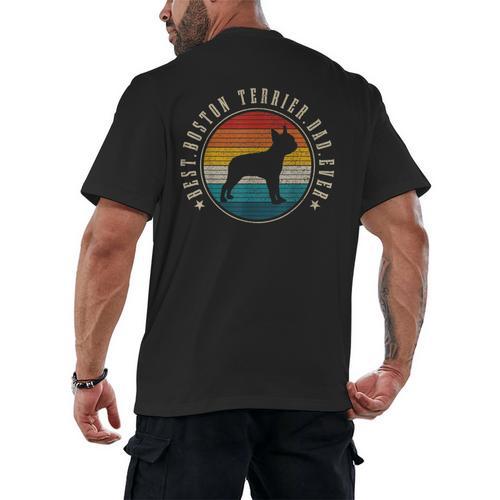 Boston Terrier Dad Retro Vintage Dog Bostie Dad Men Men's Back Print T-Shirt - Bostonterriersmerch.com