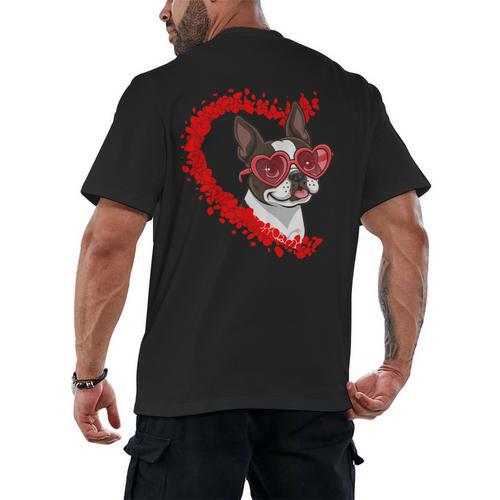 Boston Terrier Dog Mom Dad Valentine’s Day Pet Lover For Men Women Kids Men's Back Print T-Shirt - Bostonterriersmerch.com