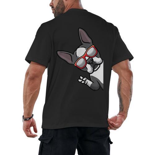 Boston Terrier Dog From Side Boston Bull Men's Back Print T-Shirt - Bostonterriersmerch.com