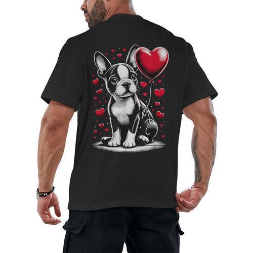Boston Terrier Dog Valentine's Day Dog Owner Men's Back Print T-Shirt - Bostonterriersmerch.com