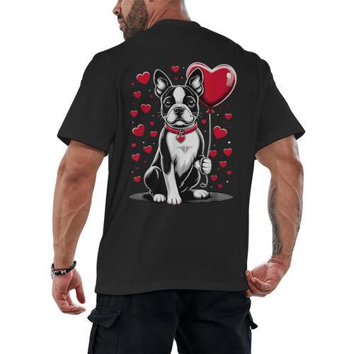 Boston Terrier Dog Valentine's Day Dog Owner Valentine Men's Back Print T-Shirt - Bostonterriersmerch.com