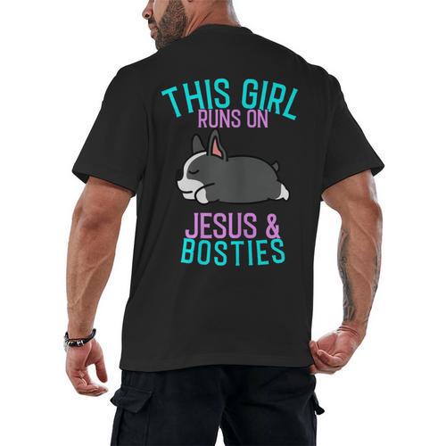 Boston Terrier This Girl Runs On Jesus And Boston Terriers Men's Back Print T-Shirt - Bostonterriersmerch.com AU