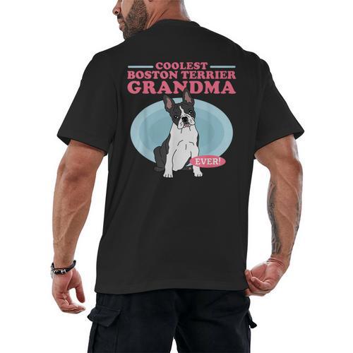 Boston Terrier Grandma Bostie Dog Owner Boston Terrier Men Women Men's Back Print T-Shirt - Bostonterriersmerch.com