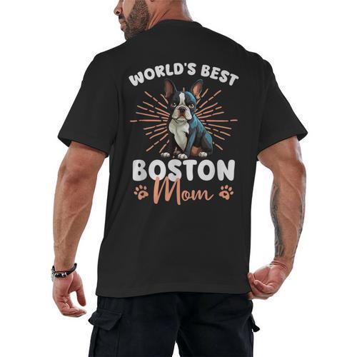 Boston Terrier Groovy World's Best Boston Mom Men's Back Print T-Shirt - Bostonterriersmerch.com