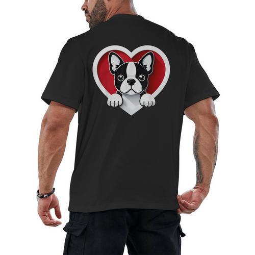 Boston Terrier Heart Cute Puppy Lover Or Dog Owner Men's Back Print T-Shirt - Bostonterriersmerch.com