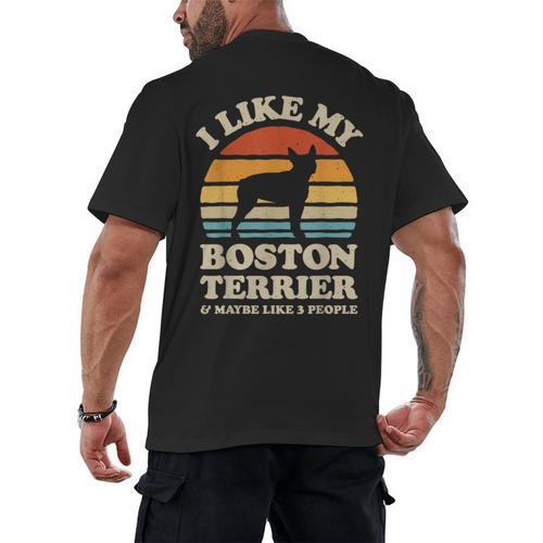 I Like My Boston Terrier And Maybe Like 3 People Dog Lover Men's Back Print T-Shirt - Bostonterriersmerch.com UK