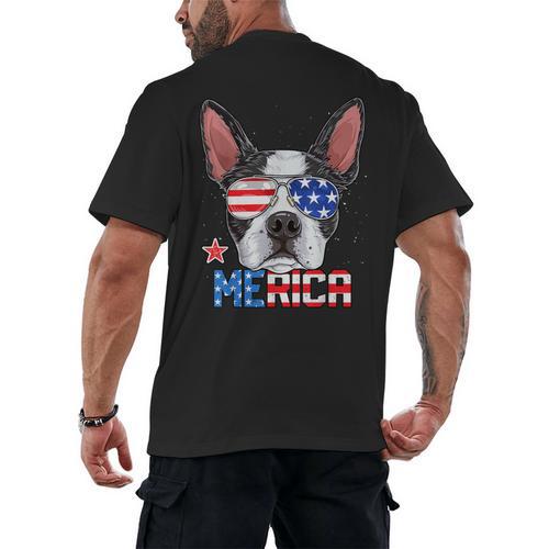 Boston Terrier Merica 4th Of July T Shirt Men Boys Dog Puppy Men's Back Print T-Shirt - Bostonterriersmerch.com