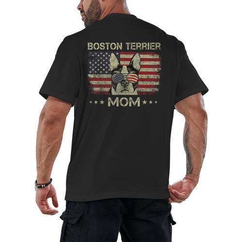 Boston Terrier Mom Dog Lovers American Flag 4th Of July Men's Back Print T-Shirt - Bostonterriersmerch.com