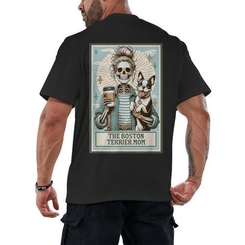 The Boston Terrier Mom Skeleton Spooky Season Halloween Men's Back Print T-Shirt - Bostonterriersmerch.com