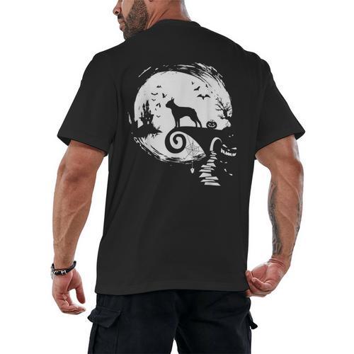Boston Terrier And Moon Halloween Costume Dog Lover Men's Back Print T-Shirt - Bostonterriersmerch.com AU